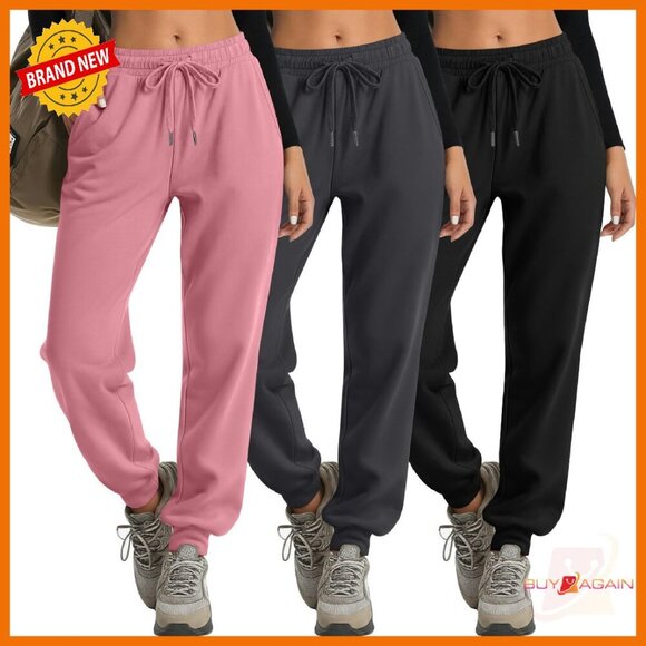 3 Pack Women's High Waist Joggers Yoga Sweatpants Drawstring Pockets Comfy